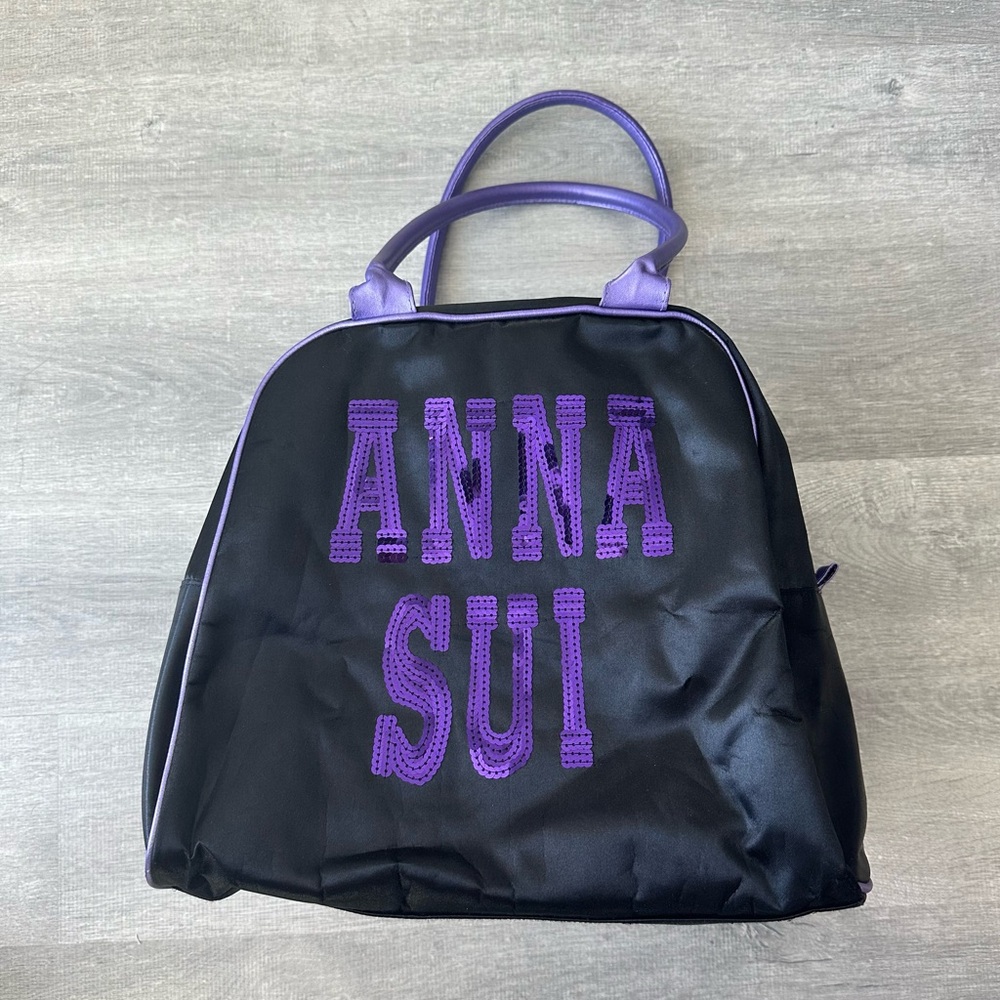 Vintage Anna Sui Sequin Logo Travel Bag Black & Purple Y2K Aesthetic